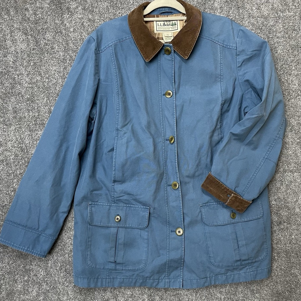 Vintage L.L. Bean Canvas Barn Jacket Field Chore Corduroy Collar Blue Womens XL